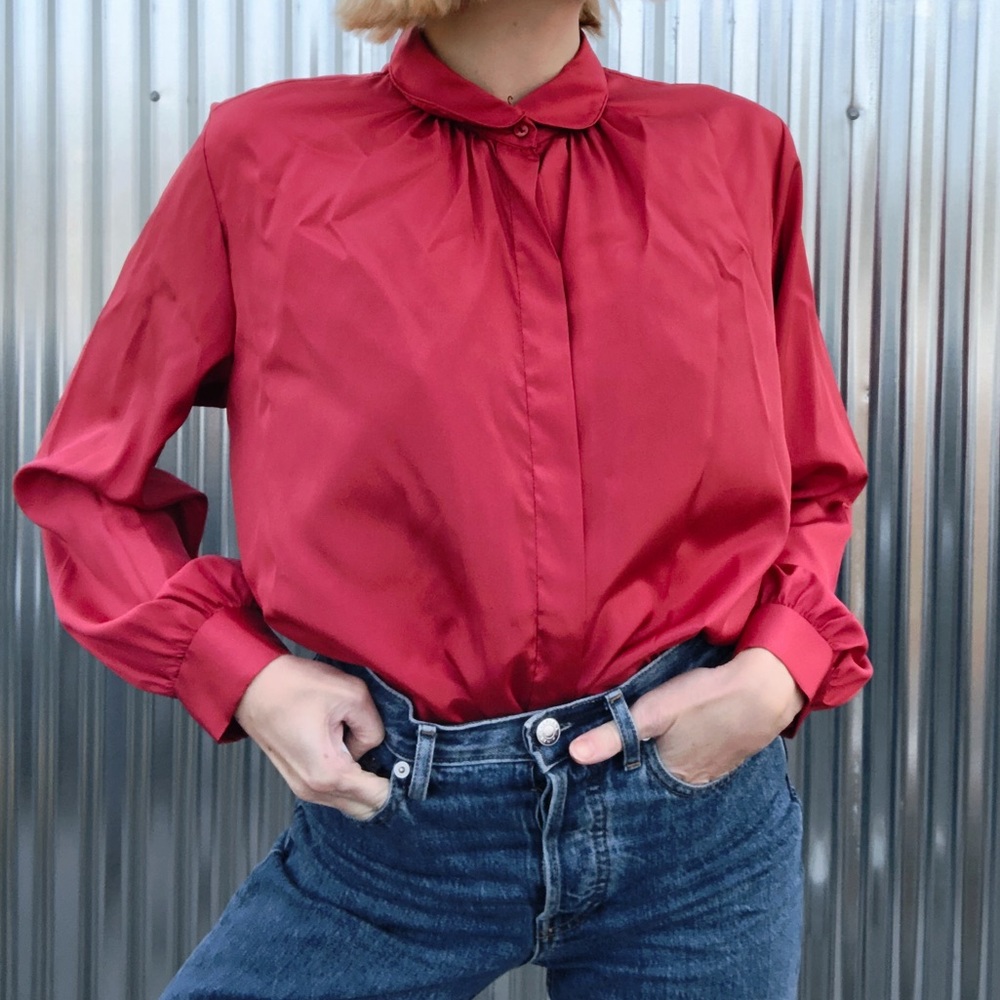 [Vintage] Silky Collared Button Up Blouse - Picture 3 of 7